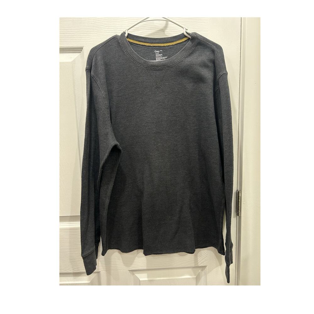 Gap Sweater XXL Men Gray Waffle-Knit Pullover Crew Neck Long Sleeve Cotton Blend
